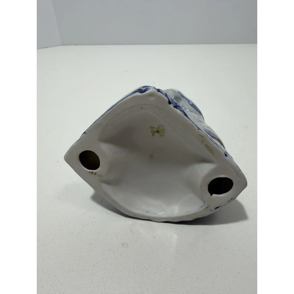 White & Blue Ceramic Sculpture A Woman is Blessing For Shabbat Candles 6.5
